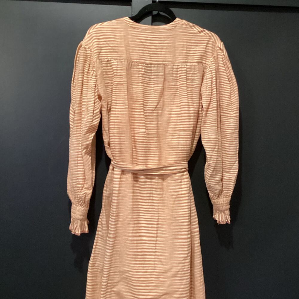 ULLA JOHNSON FIORA long sleeve tie STRIPED fawn tan shirt dress  Size 2 - Picture 6 of 11